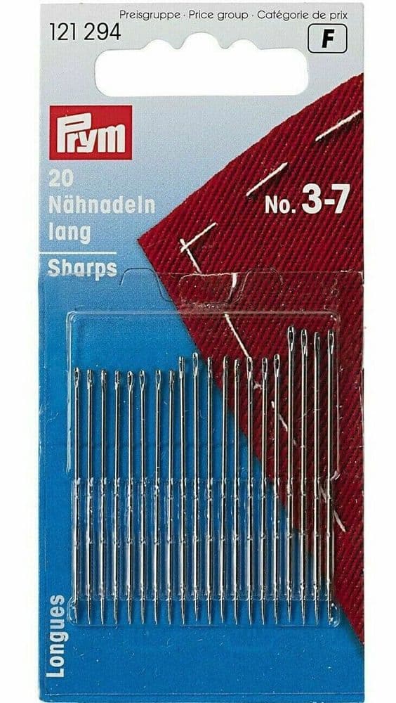 Prym Hand Sewing Needles Sharps Size No 37 Assorted Pack of 20 121294